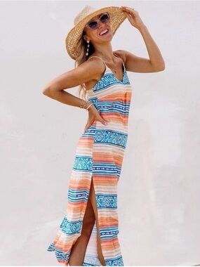 Kenny Flowers Palmilla Dress Beach Aztec Cabo Travel Honeymoon Resort Size S